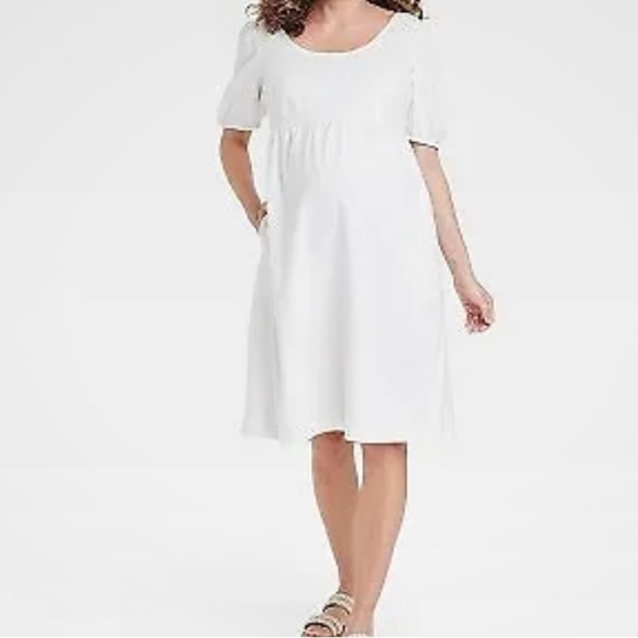 Isabel Maternity Linen Puff Sleeve Dress - Picture 1 of 10